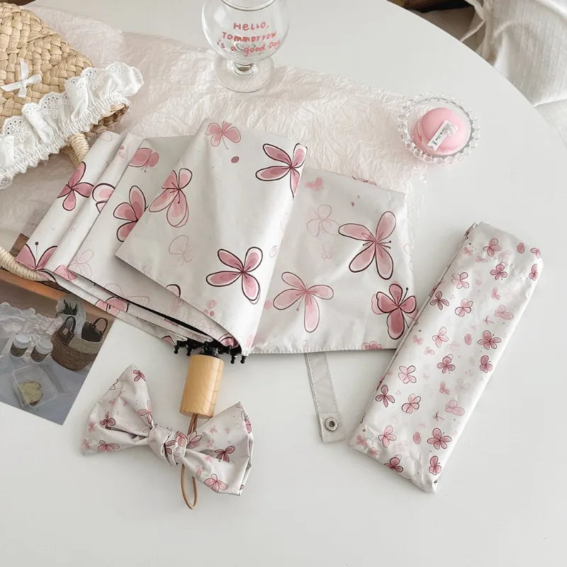 Cute Cartoon Dual-purpose Sun Rain Umbrella Portable Anti-UV Sunscreen Windproof Foldable Parasol for Girls Outdoor Daily Use Peaceful Pleasures Health and Wellness