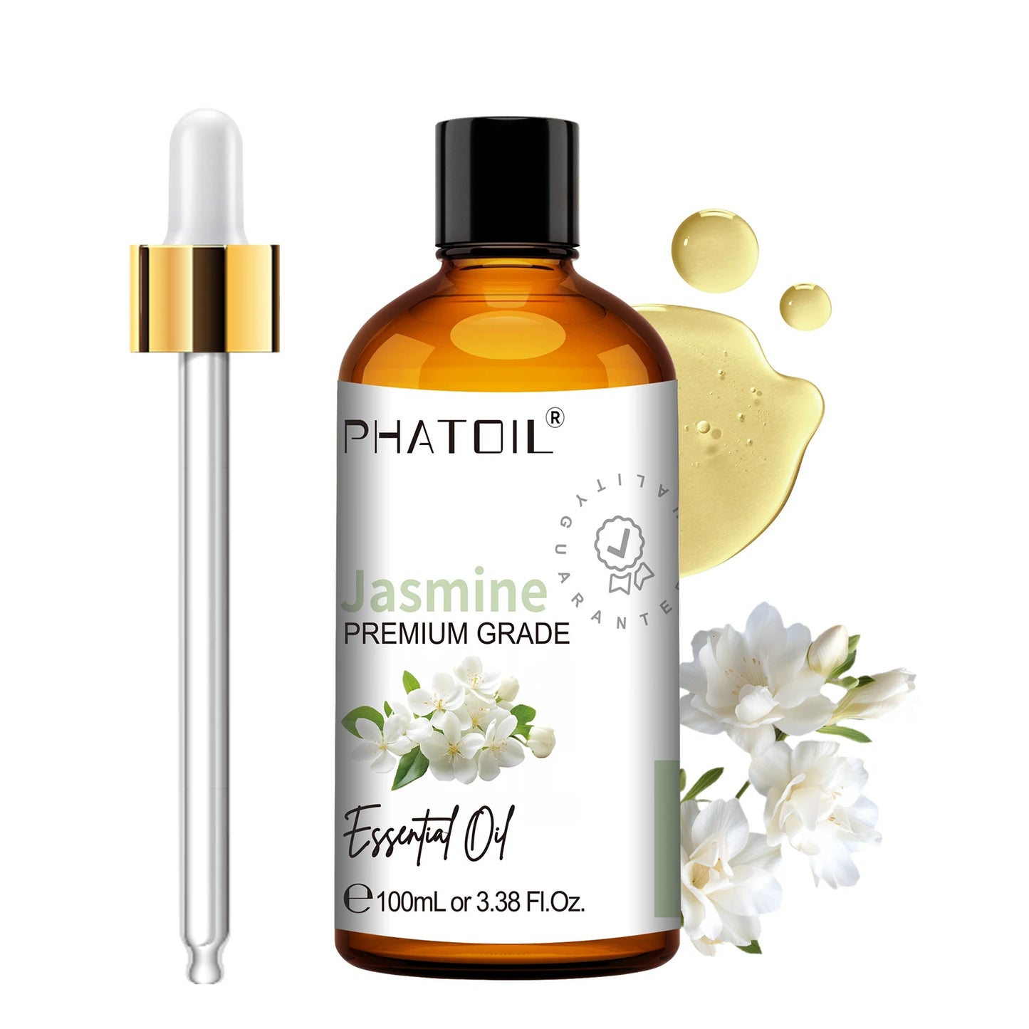 PHATOIL 100ml(3.38 fl.Oz) Eucalyptus Peppermint Tea tree Vanilla Bergamot Aromatherapy Essential Oil For Diffuser,Candle Making Peaceful Pleasures Health and Wellness Jasmine 100ml
