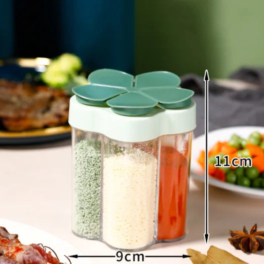 5-Compartment Seasoning Jar & Spice Organizer – Transparent PP with Mesh Pour Spout for Kitchen & Camping