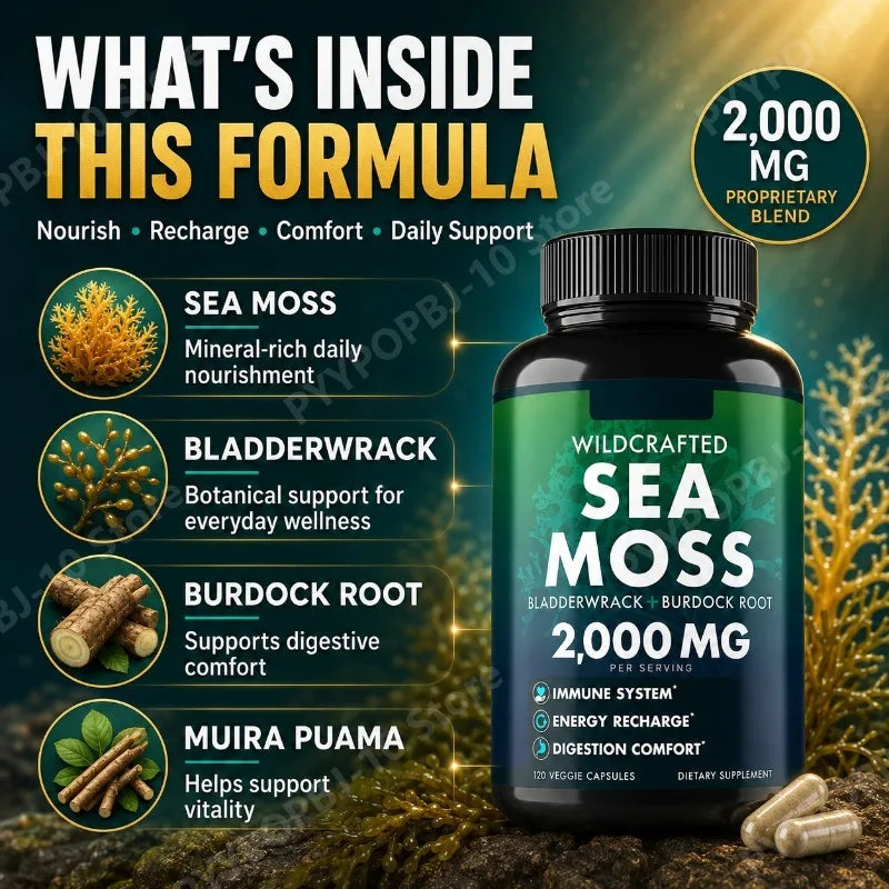 Wildcrafted Sea Moss Capsules | Bladderwrack & Burdock 2000mg