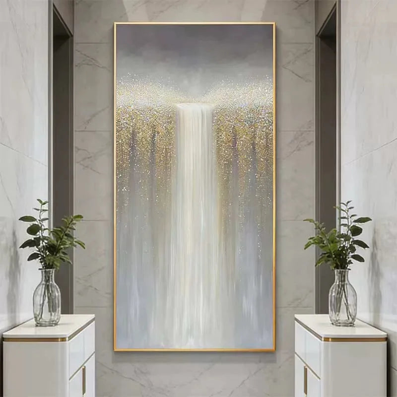 Hand Painted Canvas Oil Painting Abstract Waterfall Landscape Poster Wall Art Picture Home Decor Mural For Living Room Bedroom Peaceful Pleasures Health and Wellness