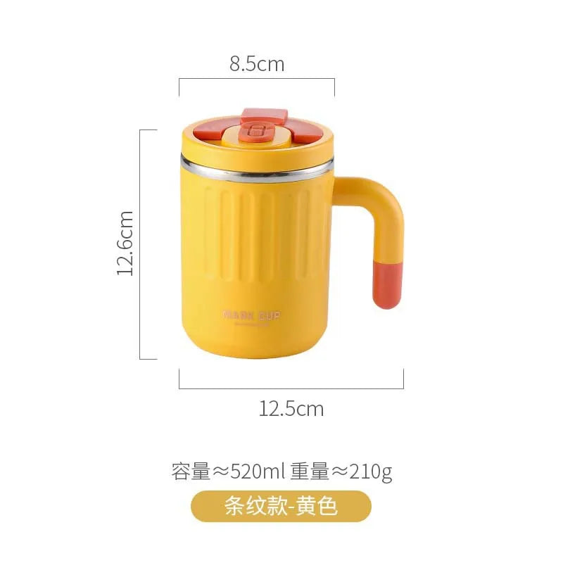 2026 Hot 520ML Insulated Coffee Mug with Handle, Shatterproof 304 Stainless Steel Coffee Mug, Double Wall Vacuum Water Cup Peaceful Pleasures Health and Wellness Striped yellow 501-600ml
