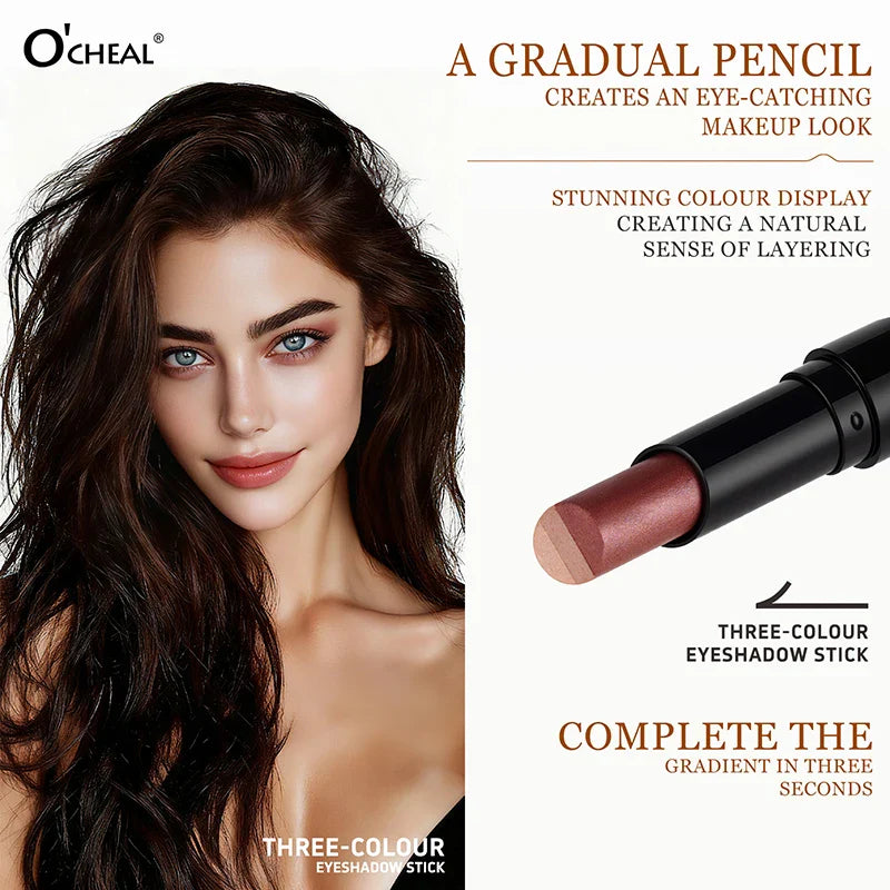 O'Cheal 3-Color Glitter Eye Shadow Stick – Waterproof & Long-Lasting