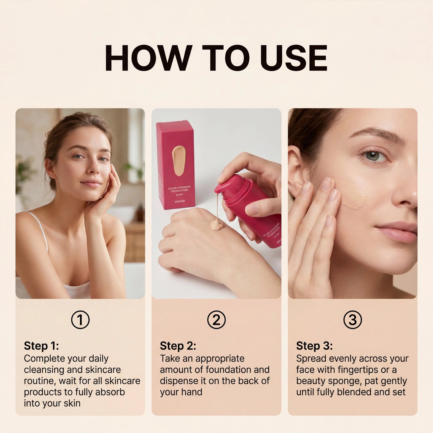 Color Changing Foundation SPF15 – Skin Tone Adapting Liquid