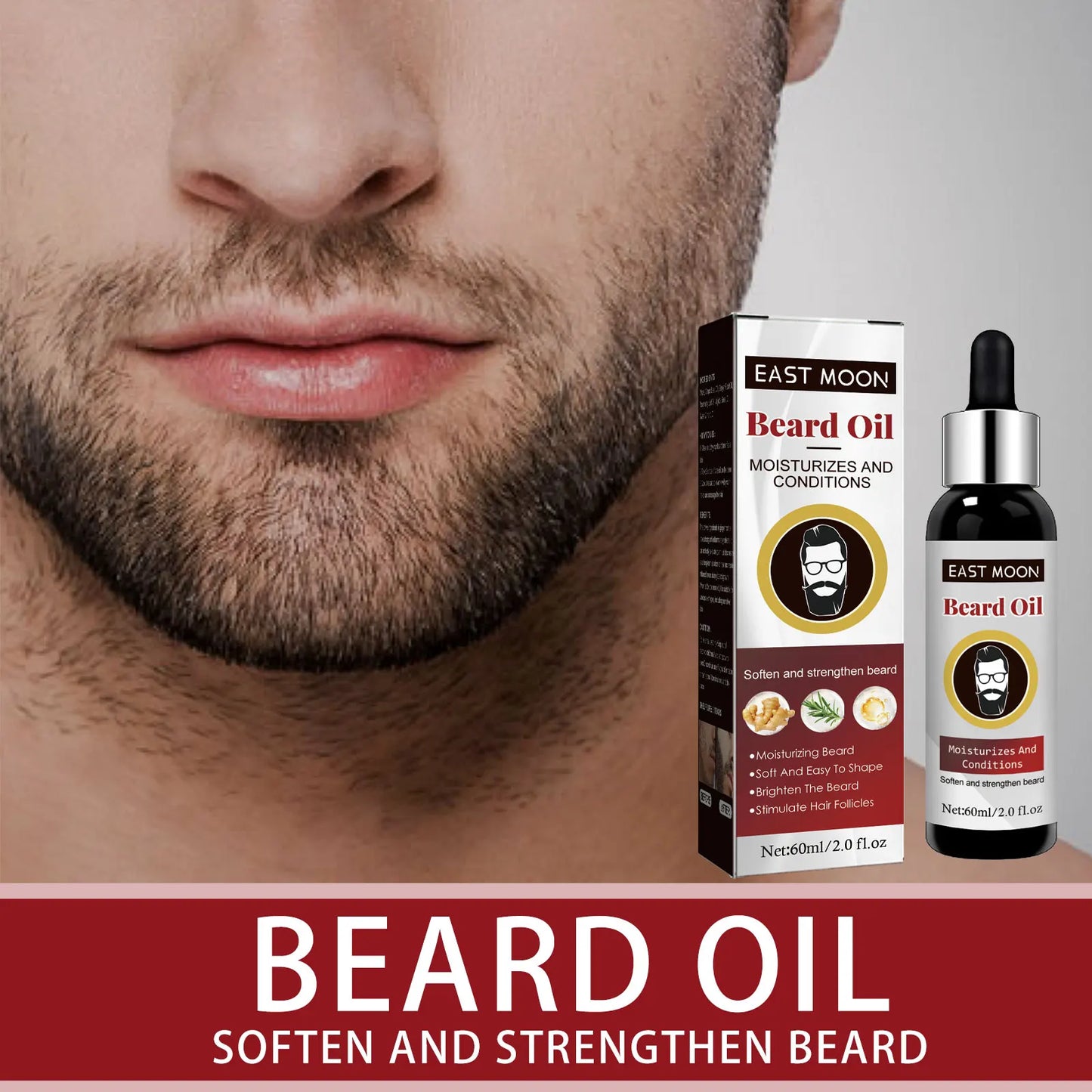 East Moon Beard Growth Oil – Grapeseed & Ginger Root 60ml