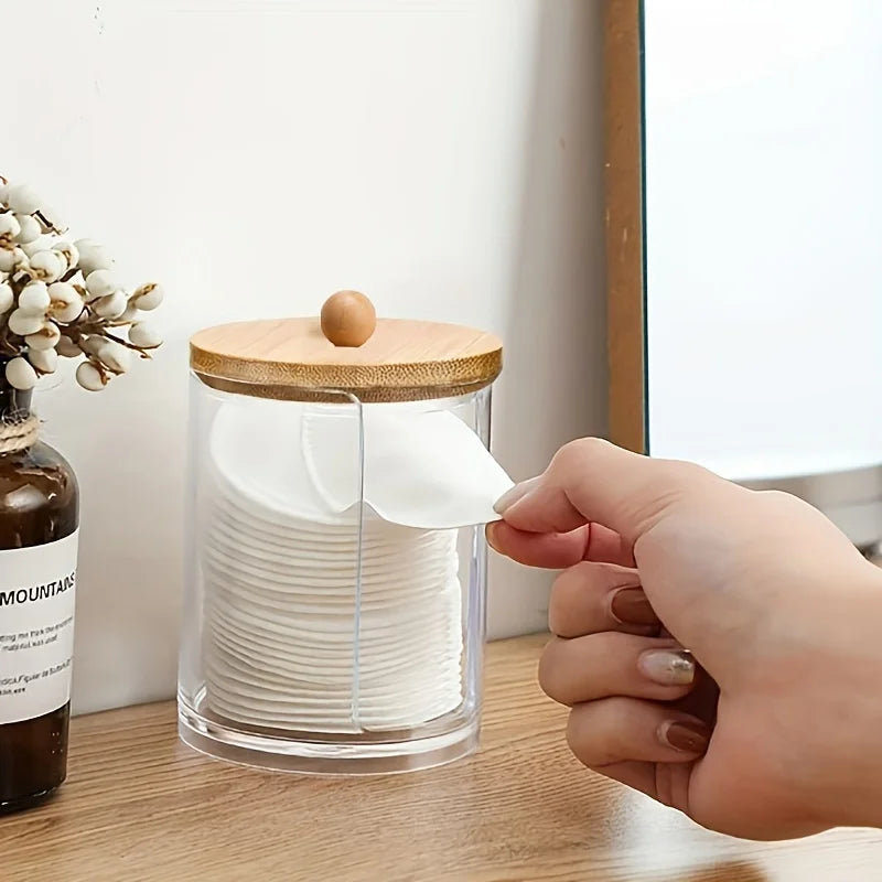 Clear Acrylic Swab Holder & Beauty Organizer Jar – Storage Dispenser for Floss, Makeup Pads & Powder Puffs