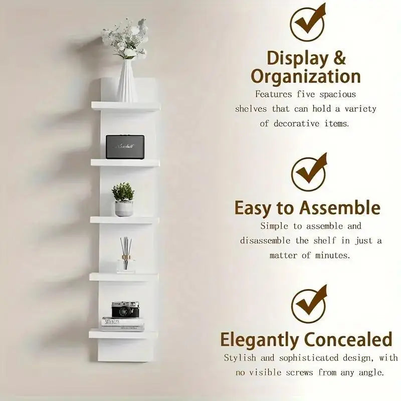 5 Layer Wall Shelf, Vertical Column Storage, Floating Decorative Rack, High Tower Design, Bedroom Living Room Practical Holder Peaceful Pleasures Health and Wellness