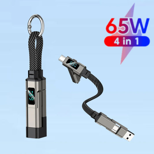 4-in-1 USB-C 65W Fast Charging Keychain Cable | Digital Display USB-C Charging Cable Oasis Select