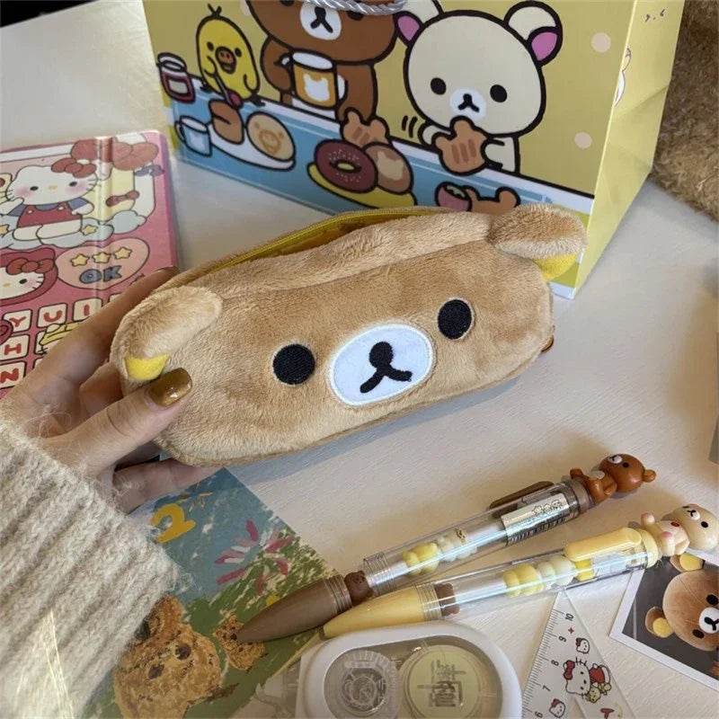 Kawaii Rilakkuma Pencil Cases For Kids Girls Cute Cartoon Bear Pencil Pouch Organizer Pen Bag School Stationeries Gifts Ins Hot Peaceful Pleasures Health and Wellness