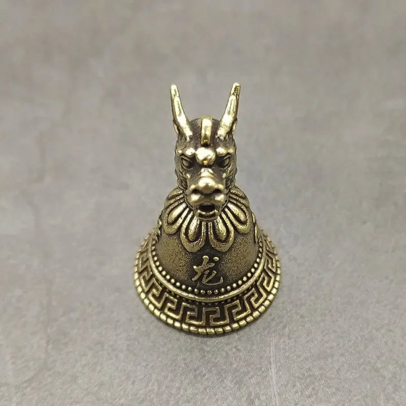 Brass Chinese 12 Zodiac Animals Heads Bell Keychain Pendants Jewelry Vintage Copper Feng Shui Car Key Chain Hanging Keyring Gift Peaceful Pleasures Health and Wellness dragon