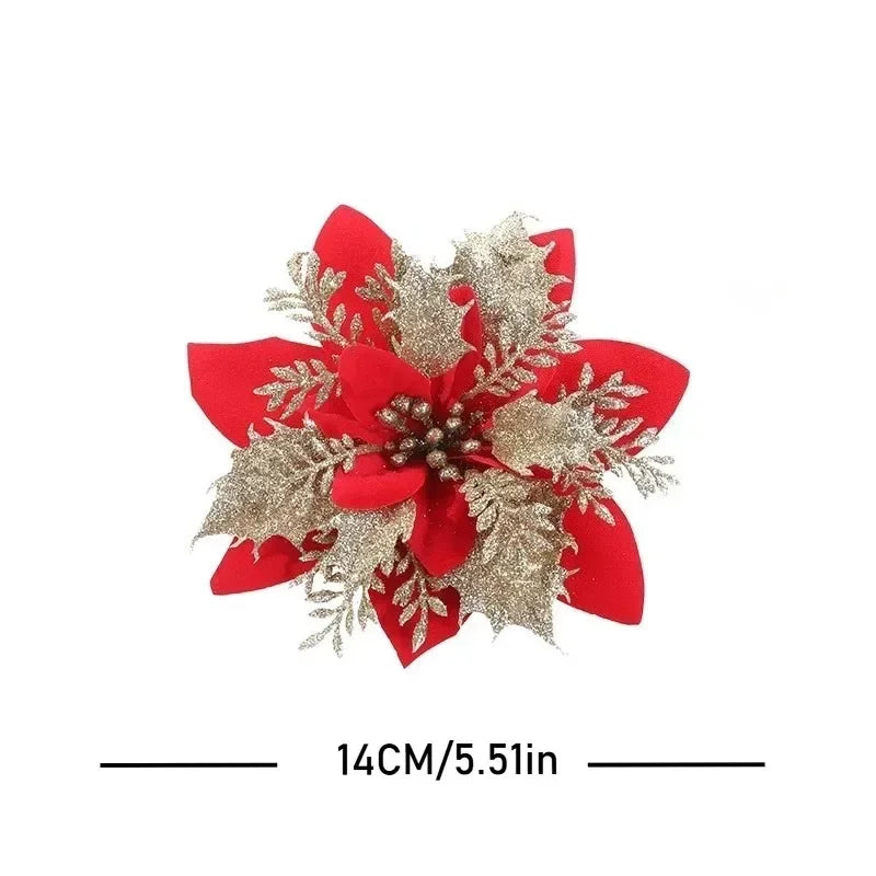 Glitter Artificial Christmas Flowers with Clips – Xmas Tree Decor