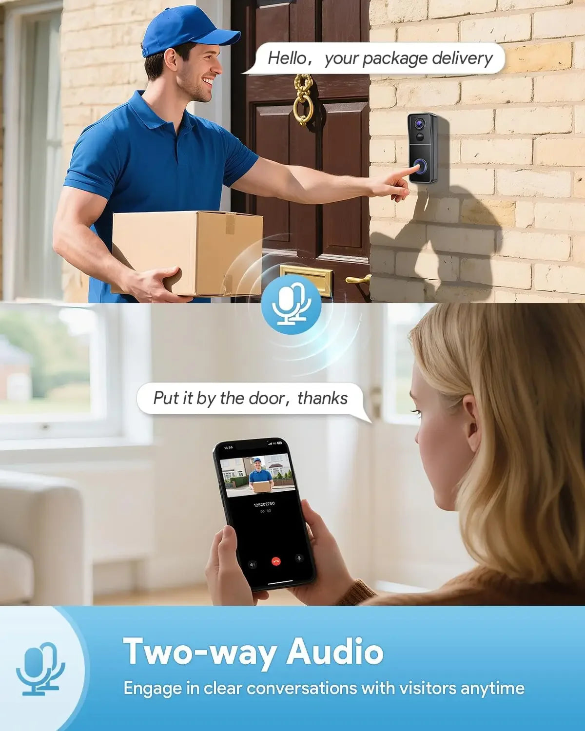 Wireless 2K HD Video Doorbell with Night Vision, Two-Way Audio, Motion Detection, IP66 Waterproof, Alexa Compatible Peaceful Pleasures Health and Wellness