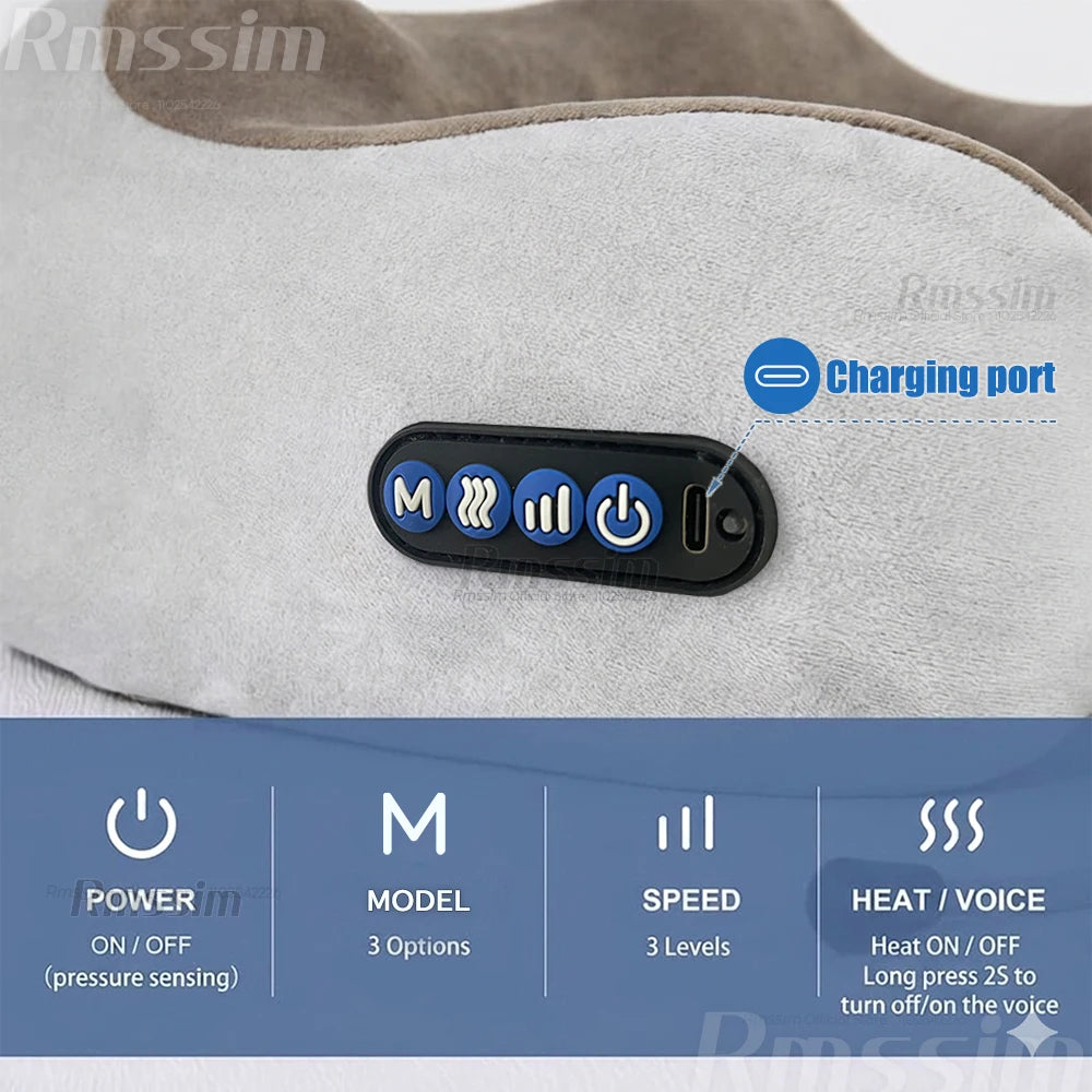 Portable U Shaped Pillow Electric Neck Massager With Heat Vibration 3D Kneading Shiatsu Massage For Pain Relief Fatigue Peaceful Pleasures Health and Wellness