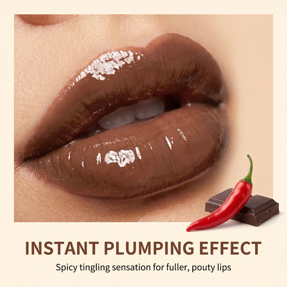 Chilli Lip Gloss Deep Hydration Natural Plumping Effect Glossy Finish Smooth Creamy Texture Chocolate Color Plumping Lip Gloss Peaceful Pleasures Health and Wellness