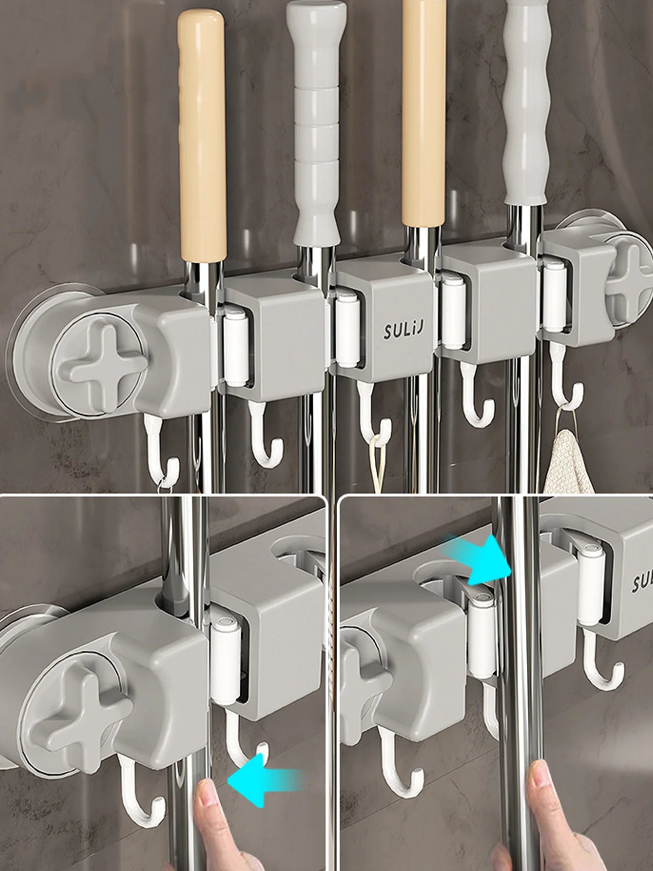 1pcs Suction Cup Mop Clip - No-Drill Wall Mount for Bathroom Kitchen and Garage Organization Mop And Broom Storage Cabinet Peaceful Pleasures Health and Wellness