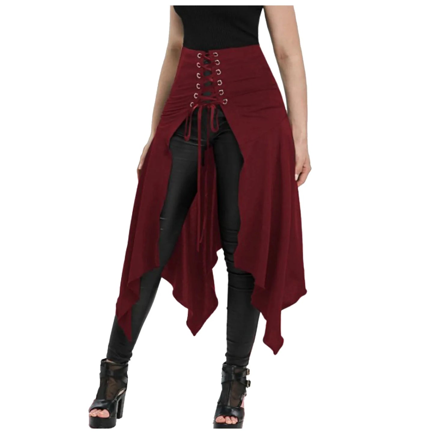 Gothic Black High Waist Irregular Long Skirt | Steampunk Women