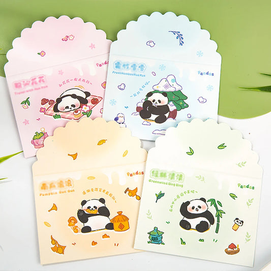 Three Fold Greeting Card Panda Colorful Holiday Cute Folding Cartoon Peaceful Pleasures Health and Wellness