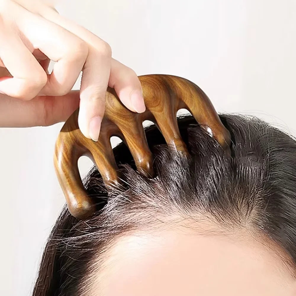 Sandalwood 5-Tooth Scalp Massage Comb – Head & Body Set