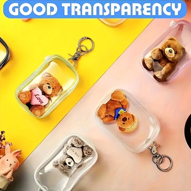 Figure Display Bag with Keychain, Clear Pouch Blind Box Display Bag Mystery Box Mini Figures Carrying Case Keychain Charms Peaceful Pleasures Health and Wellness