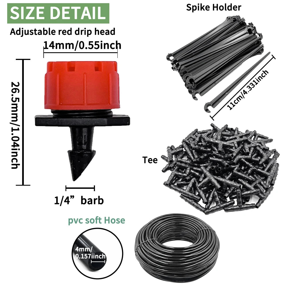 5-50M 1/ 4'' Greenhouse Garden Drip Irrigation Automatic Watering System Kit Nozzles for Bonsai Pot Plant Lawn Flower Vegetable Peaceful Pleasures Health and Wellness