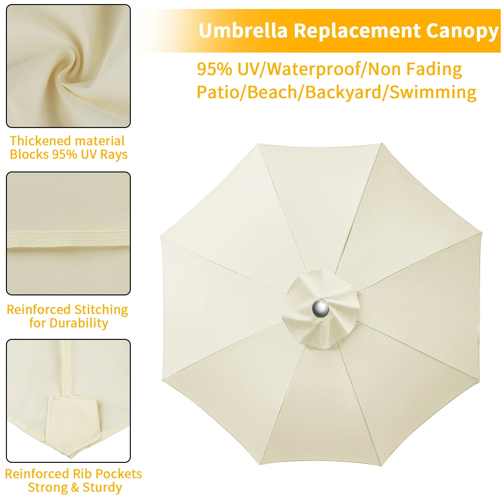 Replacement Parasol Canopy Universal Umbrella Replacement Cloth Garden Parasol Sunshade Cover for Garden Patio Yard Beach Pool Peaceful Pleasures Health and Wellness