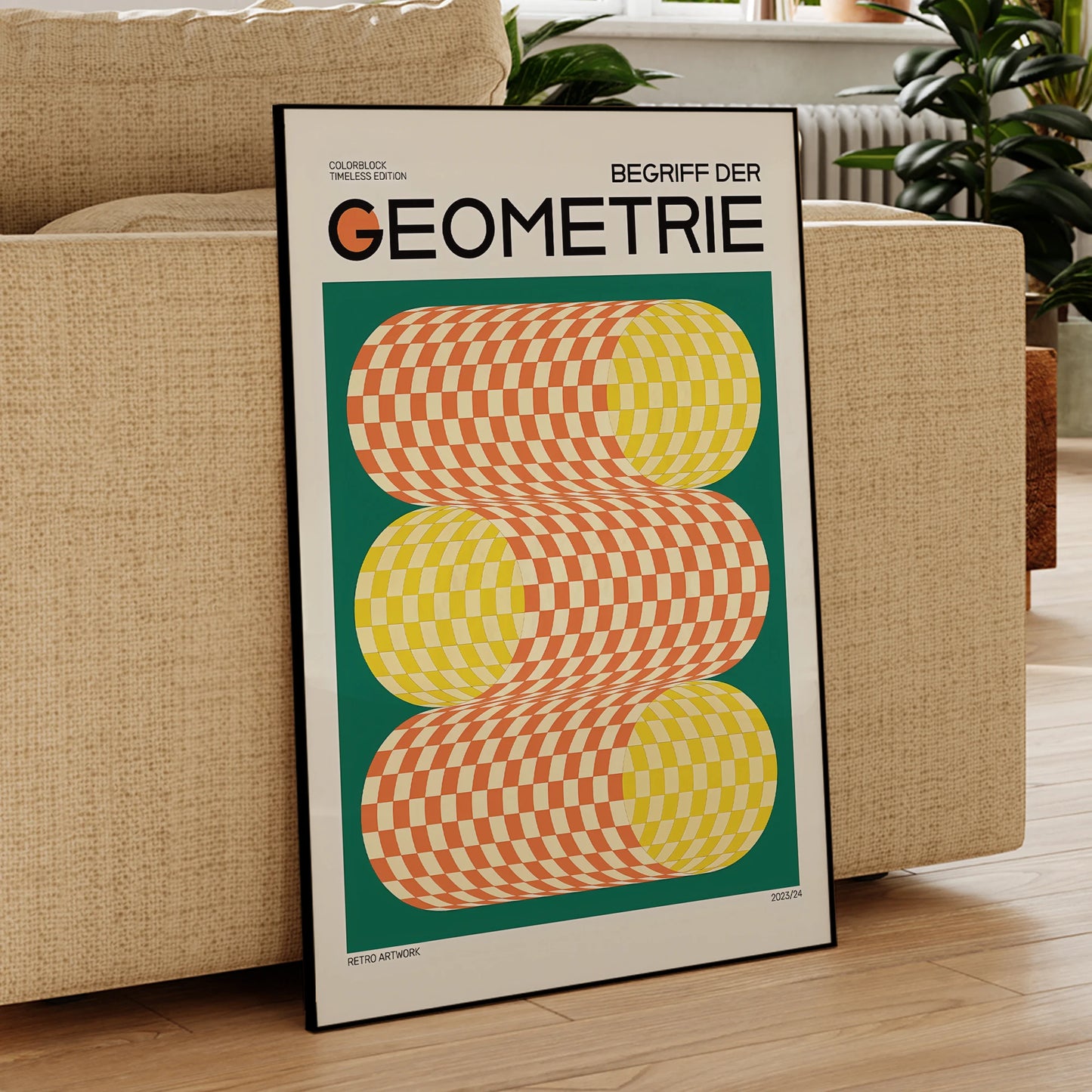 Modern Geometric Vintage Canvas Wall Art | Aluminum Frame Poster