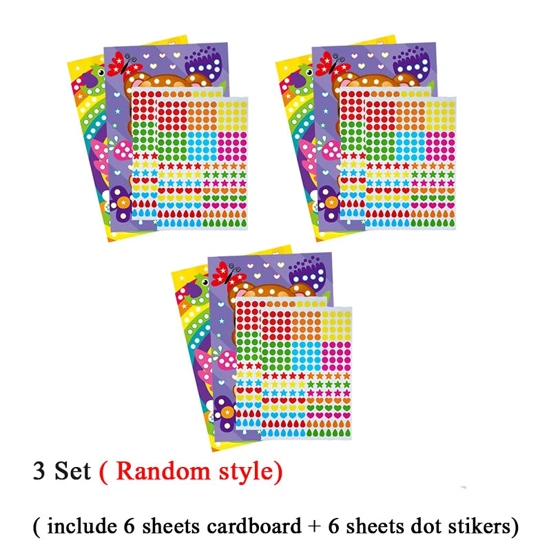 Children Colorful Round Dot Puzzle Stickers Cartoon Animal Mosaic
