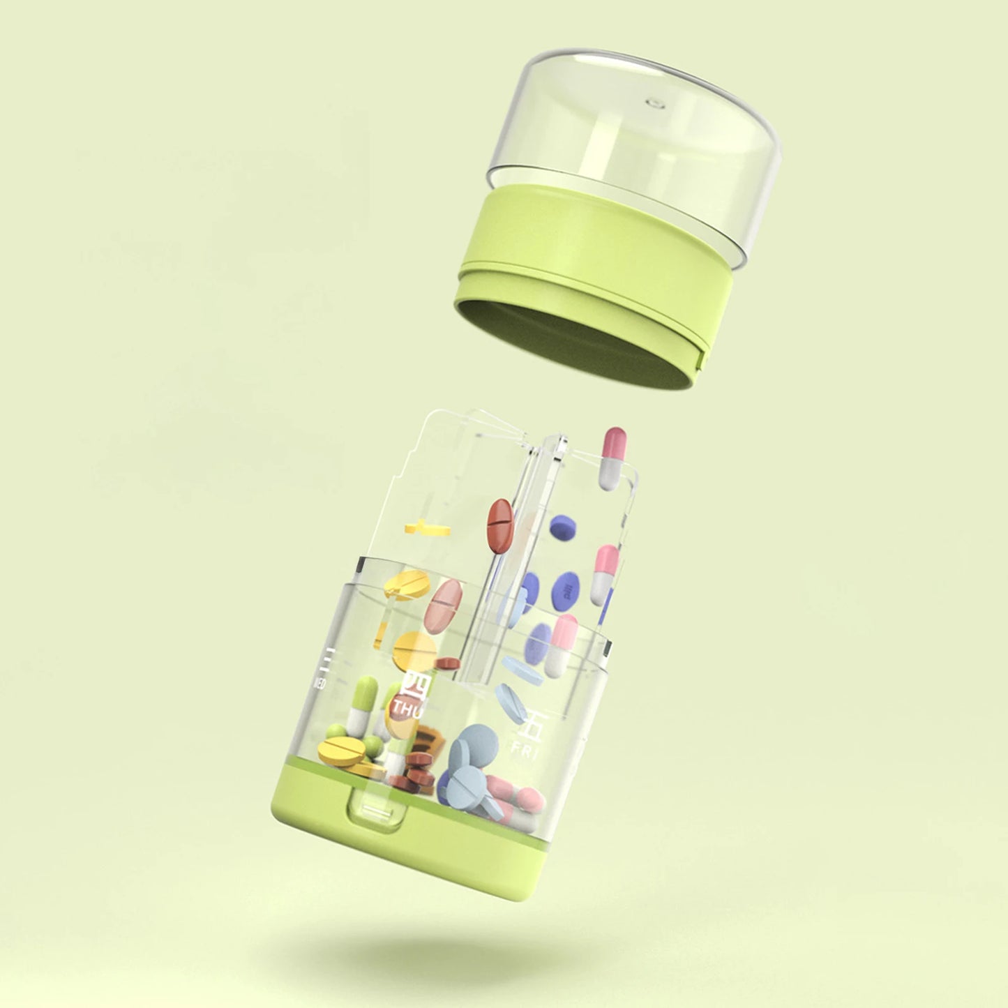 7-Day Portable Grid Pill Box Week Dates Transparent Bottle Suitable for adjusting Pills dosage Peaceful Pleasures Health and Wellness