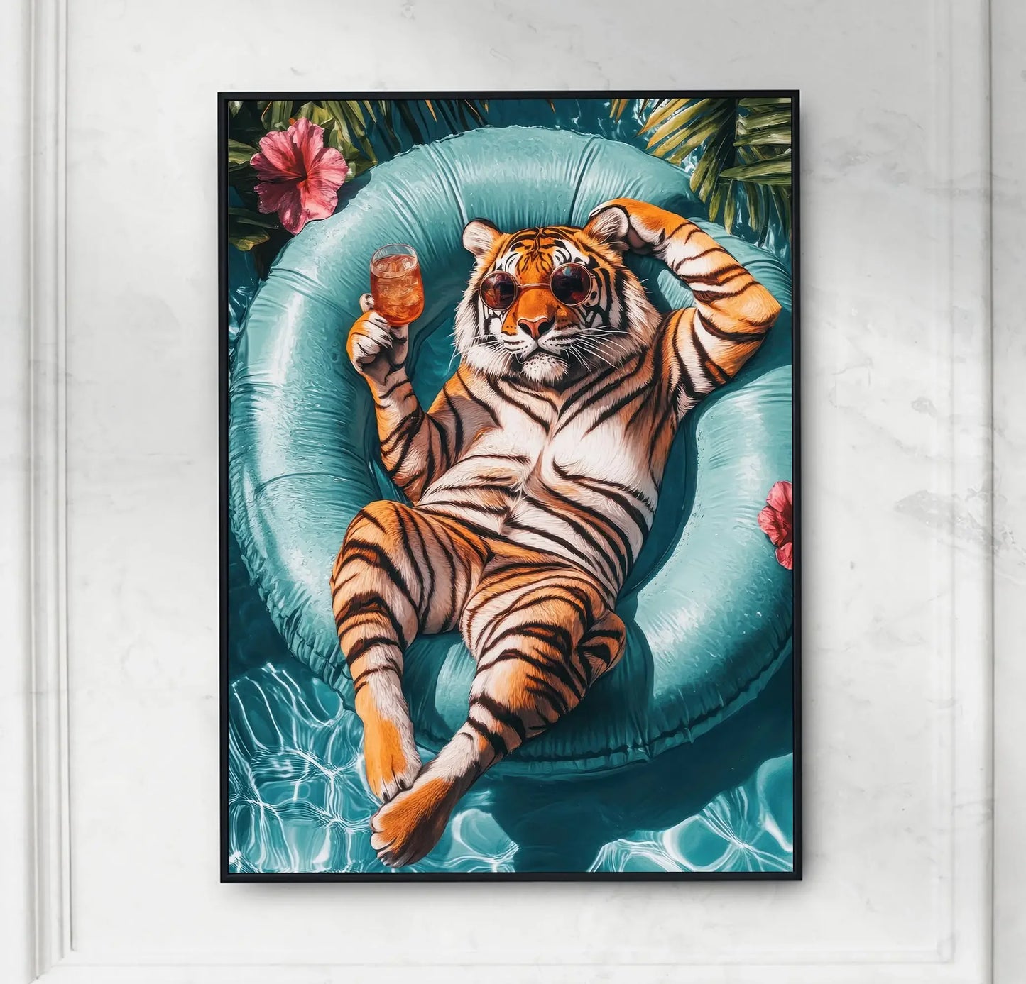 Funny Animals Swimming Pool Canvas Wall Art | Bathroom Decor