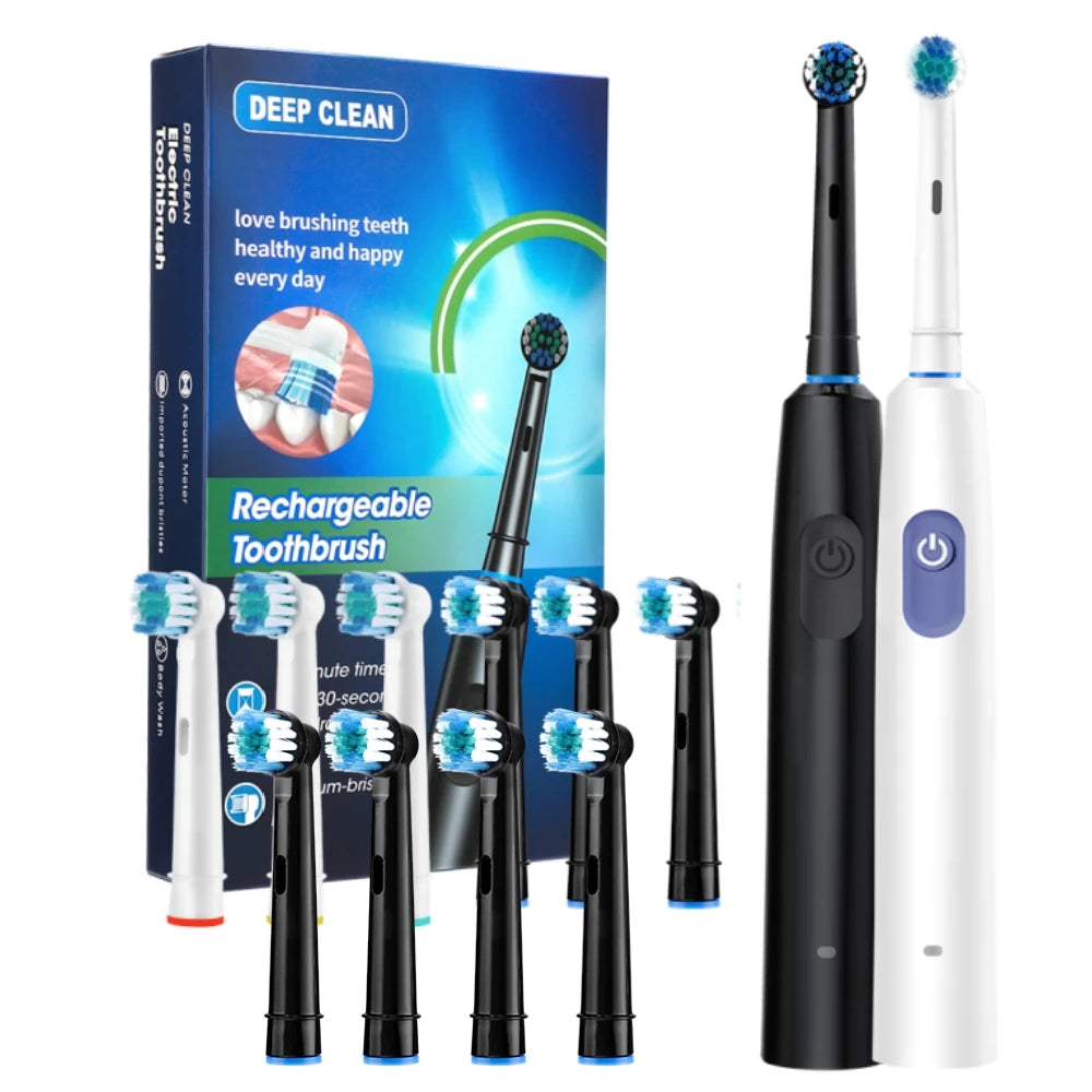 Electric Toothbrush Rotary Rechargeable Teeth Cleaner for Adults Soft Bristles Rotating Round Brush Heads Smart Timer Toothbrush Peaceful Pleasures Health and Wellness