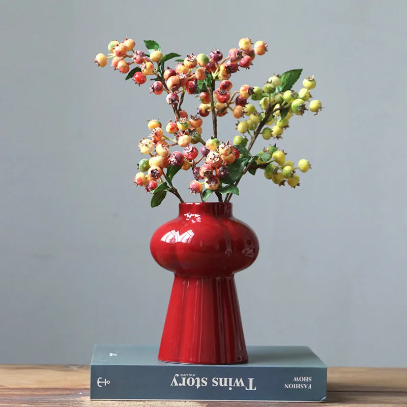 Red Ceramic Flower Vase | Wedding & Festival Centerpiece