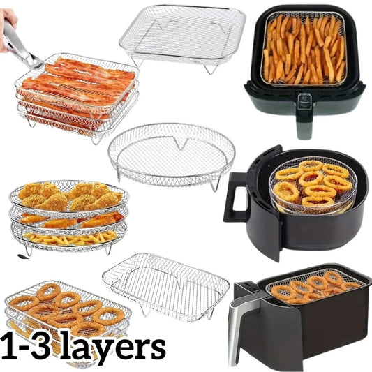 1–3 Layer Stackable Air Fryer Rack Set | 304 Stainless Steel Square Dehydrator Racks Peaceful Pleasures Health and Wellness