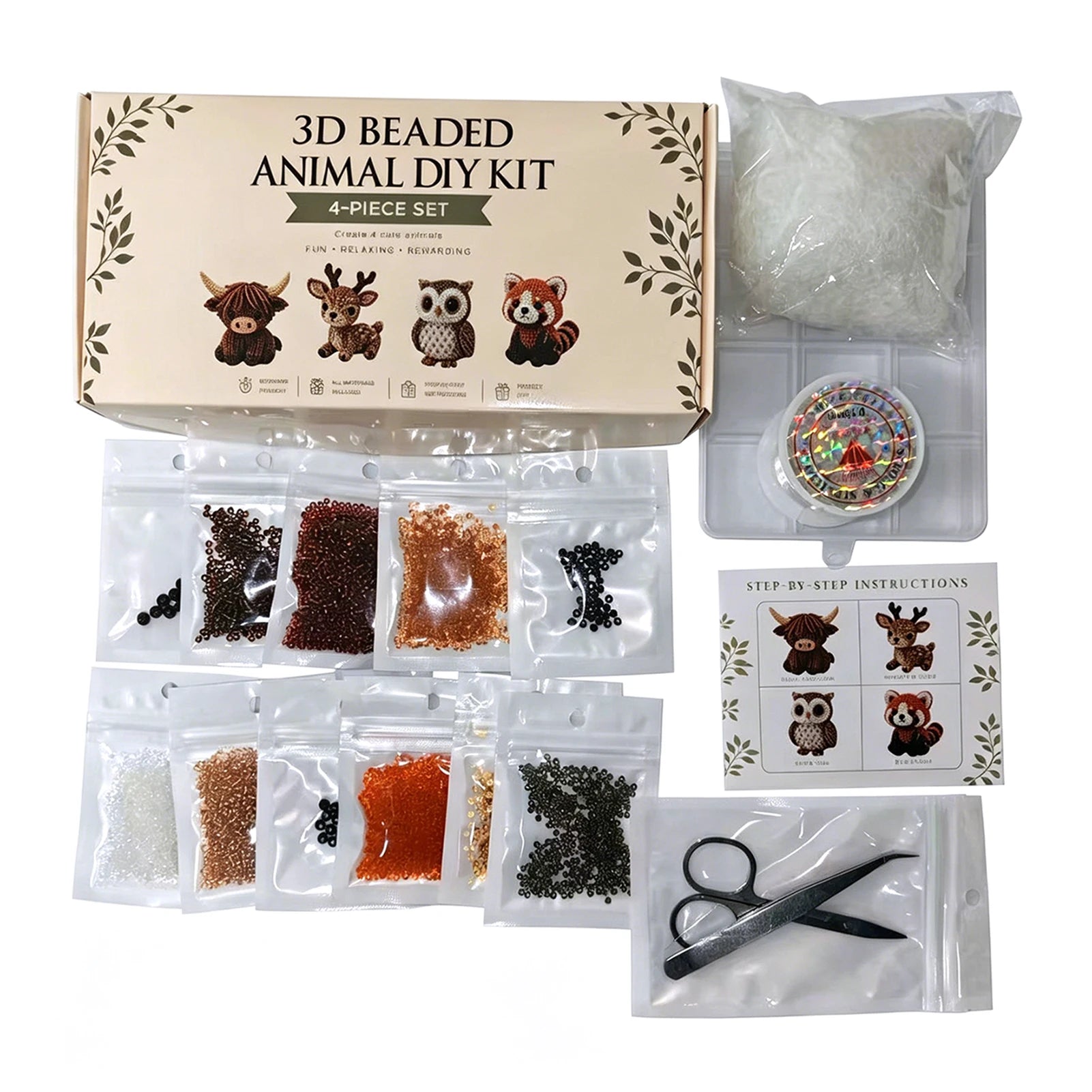 Handmade DIY Animal Bead Set,3D Beaded Animal Craft Kit,Bead Pet Keychain Making Kit,Rainy Day Indoor/Family Bonding Activities Peaceful Pleasures Health and Wellness B