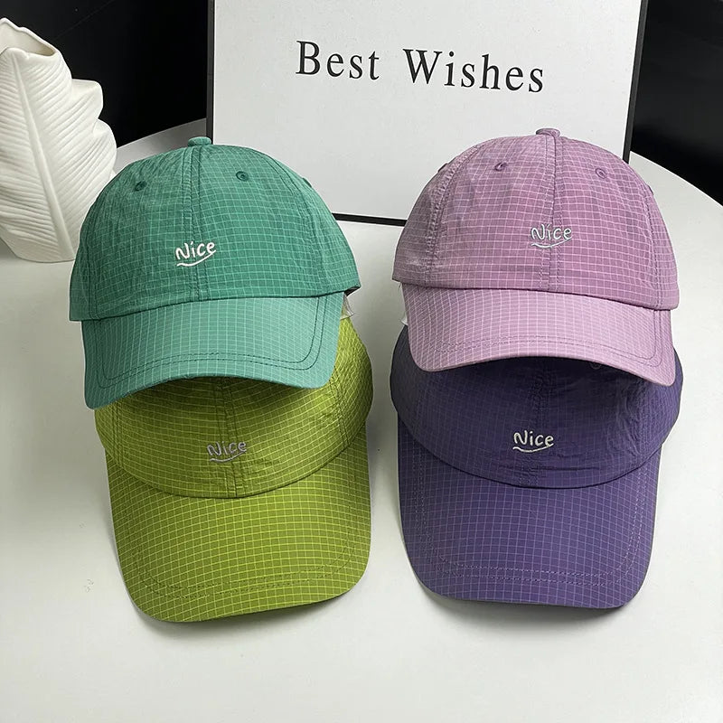 Summer Nice Embroidered Grid Baseball Cap Soft Adjustable Casual Hat for Men Women Daily Wear Versatile Peaceful Pleasures Health and Wellness
