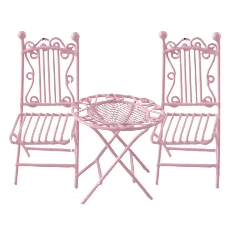1/12 Miniature Iron Table & 2 Chairs Set | Dollhouse Garden Decor