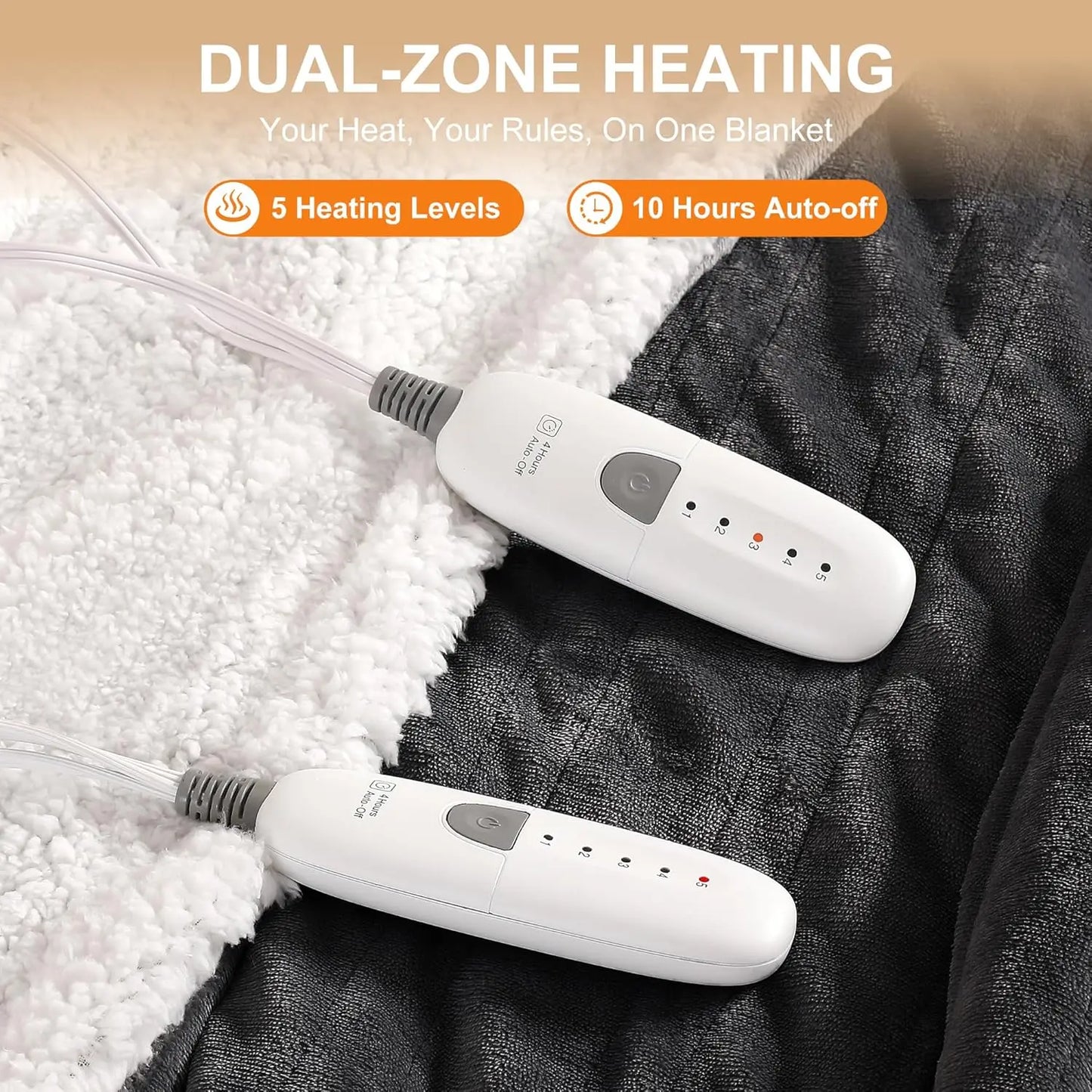 Queen Electric Heated Blanket – Dual Controllers, 5 Levels, Charcoal Peaceful Pleasures Health and Wellness