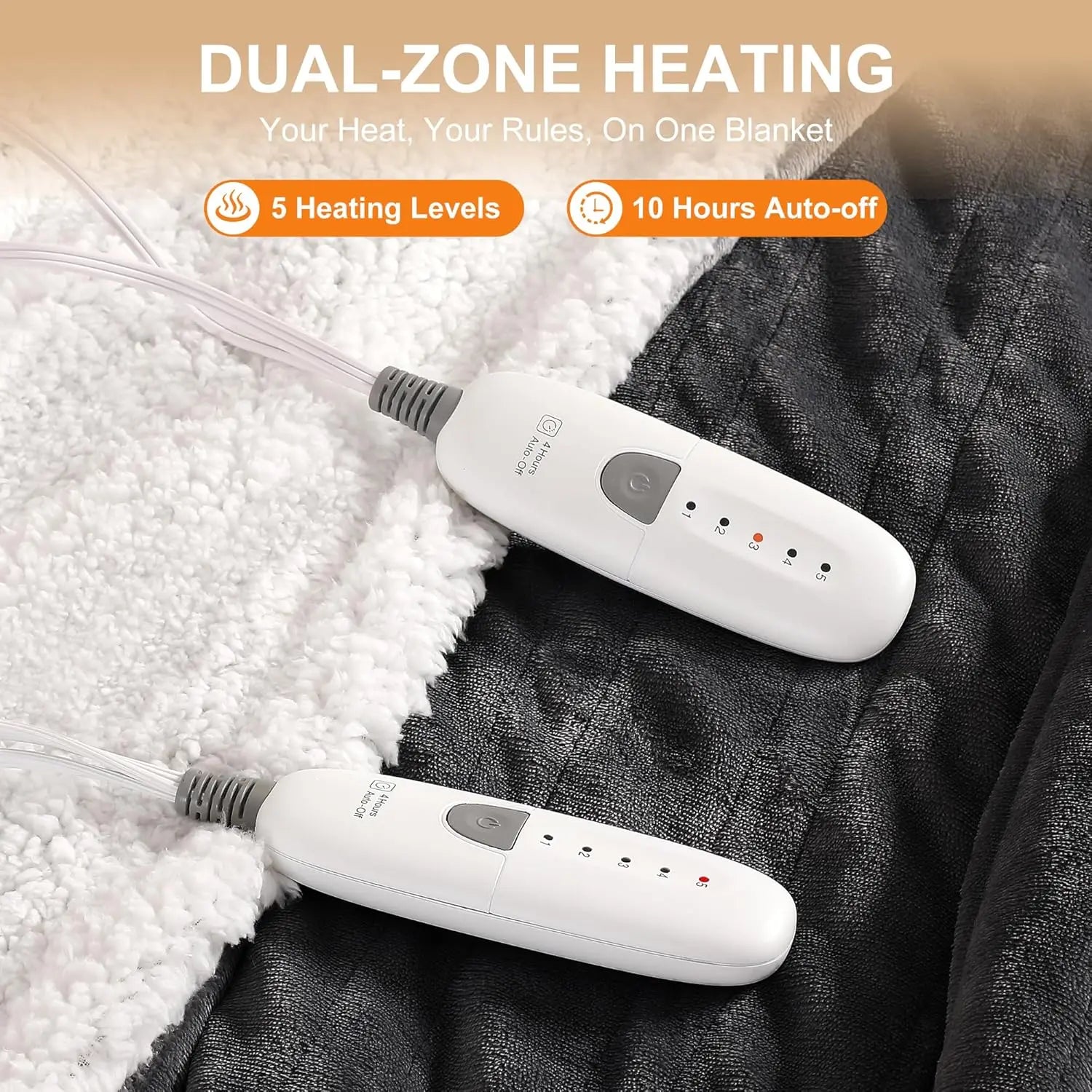 Queen Electric Heated Blanket – Dual Controllers, 5 Levels, Charcoal Peaceful Pleasures Health and Wellness