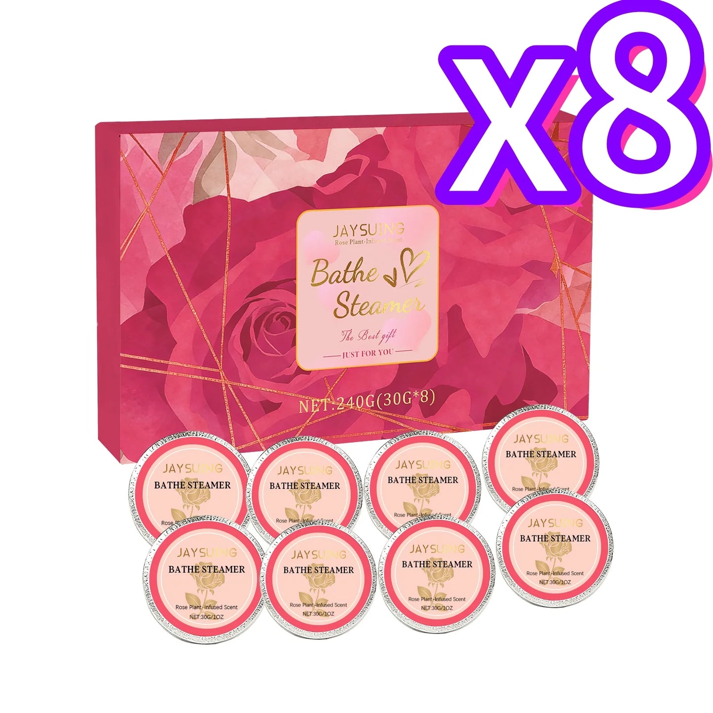 Jaysuing Rose Shower Tablets for Relaxing Bath Experience Peaceful Pleasures Health and Wellness 8pcs Boxed X 8PCS ROSE