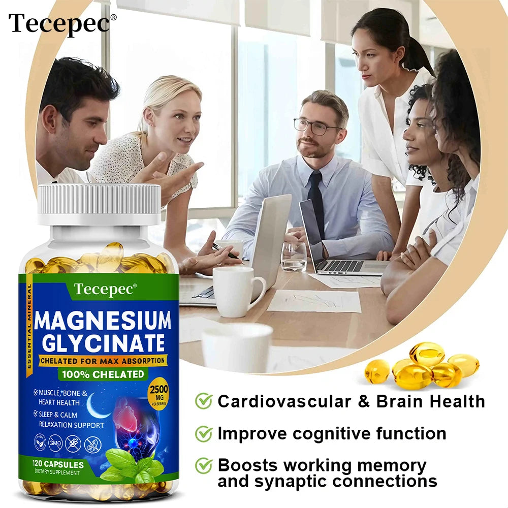 Magnesium Glycinate Supplement, Highly Absorbed, Supports Muscle Relaxation and Recovery, Maximum Bioavailability, 120 Capsules Peaceful Pleasures Health and Wellness