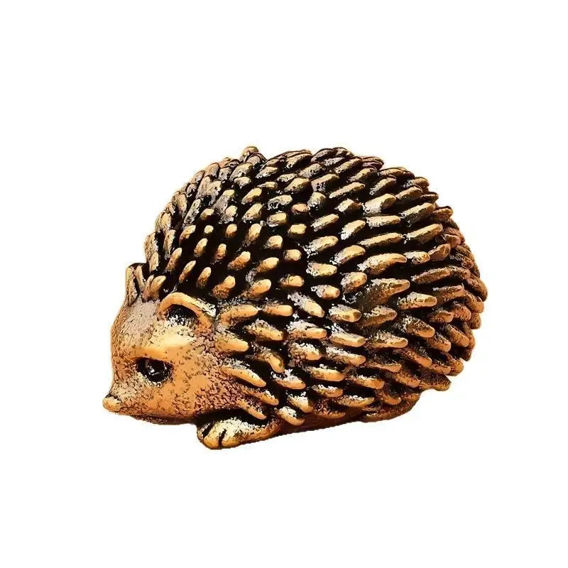 Retro Brass Hedgehog Figurine Realistic Little Antique Copper Surface