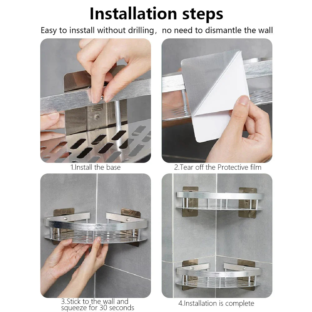Corner Shower Shelf | No-Drill Space Aluminum Wall Organizer