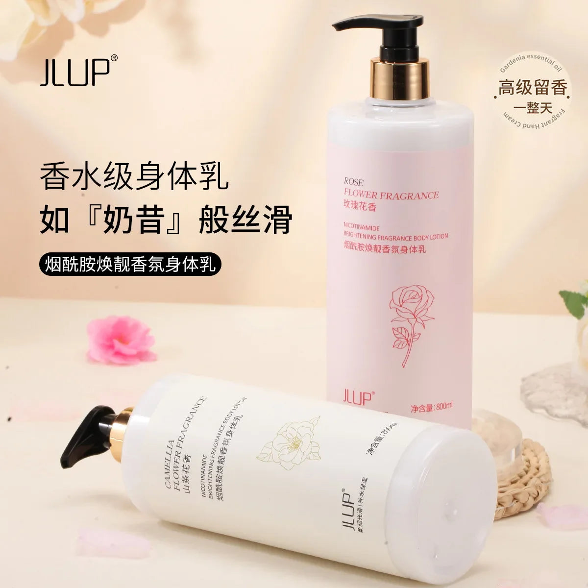 800ml Nicotinamide Body Lotion – Rose Scent, Hydrating & Brightening