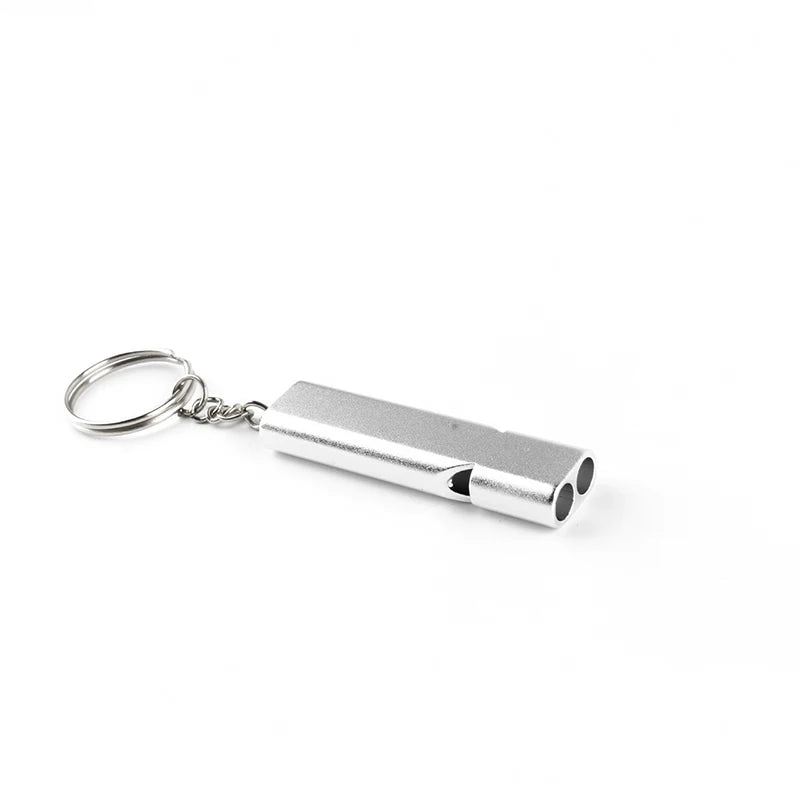 Outdoor Survival Emergency Aluminum Alloy Double Frequency Survival Whistle Training Pigeon Whistle Referee Double Pipe Whistle Peaceful Pleasures Health and Wellness Silver
