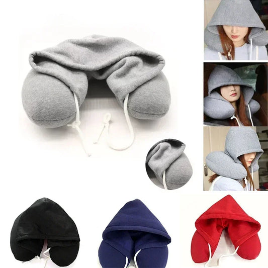 Memory Foam U-Shape Travel Neck Pillow | Hooded Cushion Travel Neck Pillow Peaceful Pleasures Health and Wellness