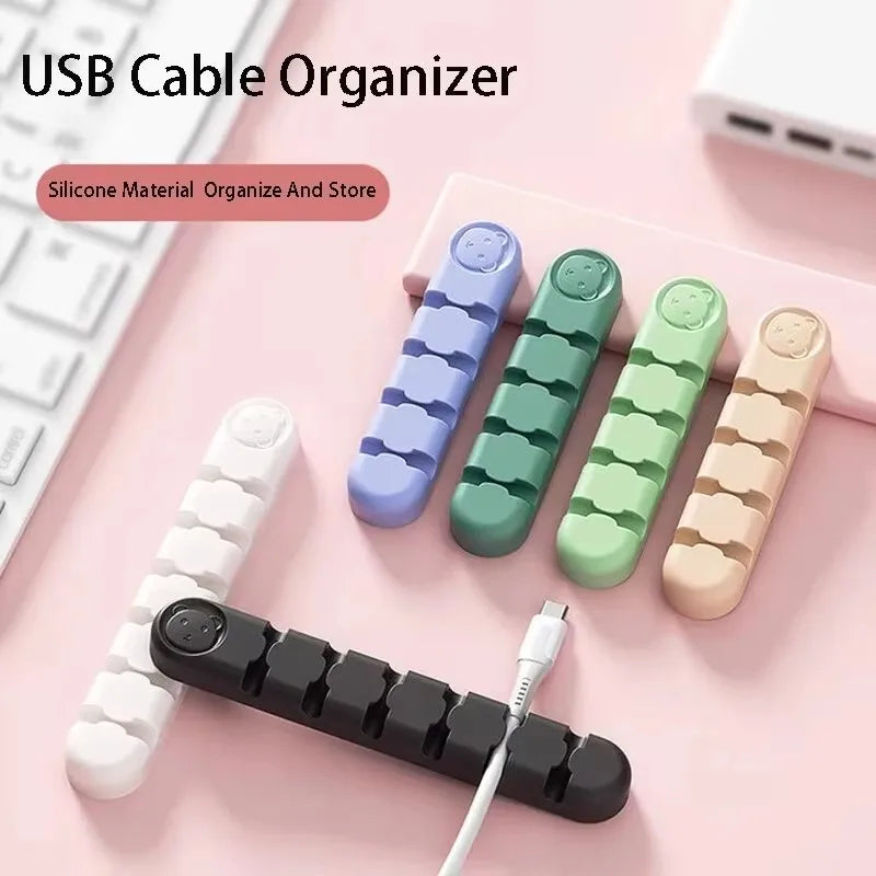 4 Wire Slot USB Cable Organizer Management Wire Holder Cable Winder Tidy Silicone Clips For Mouse Keyboard Earphone Protector Peaceful Pleasures Health and Wellness