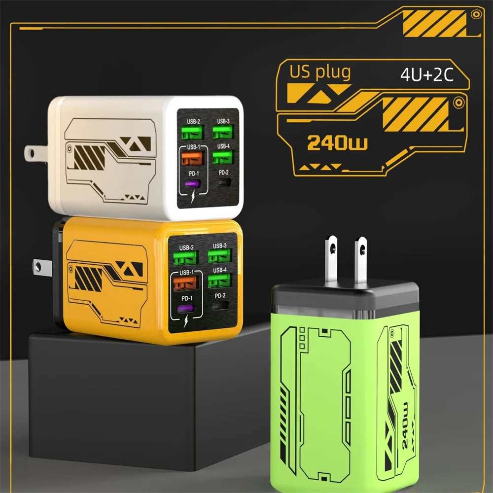240W 6-Port USB-C PD Fast Charger for iPhone & Samsung