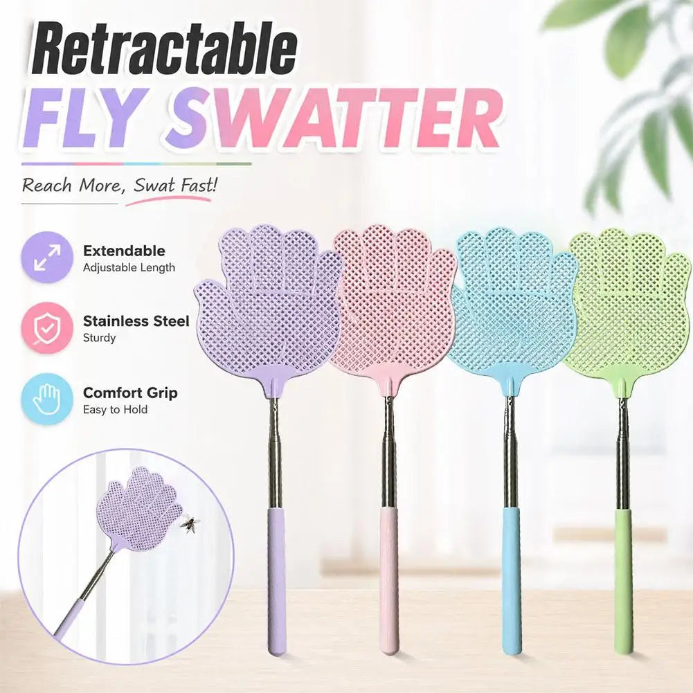 Adjustable Stainless Steel Telescopic Pole Fly Swatter Flexible Bug Swatters for Kitchen, Patio & Living Room Summer Peaceful Pleasures Health and Wellness