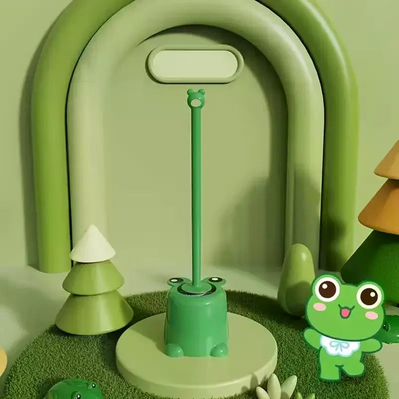Cartoon Frog Toilet Brush with Base | Long Handle No-Drill