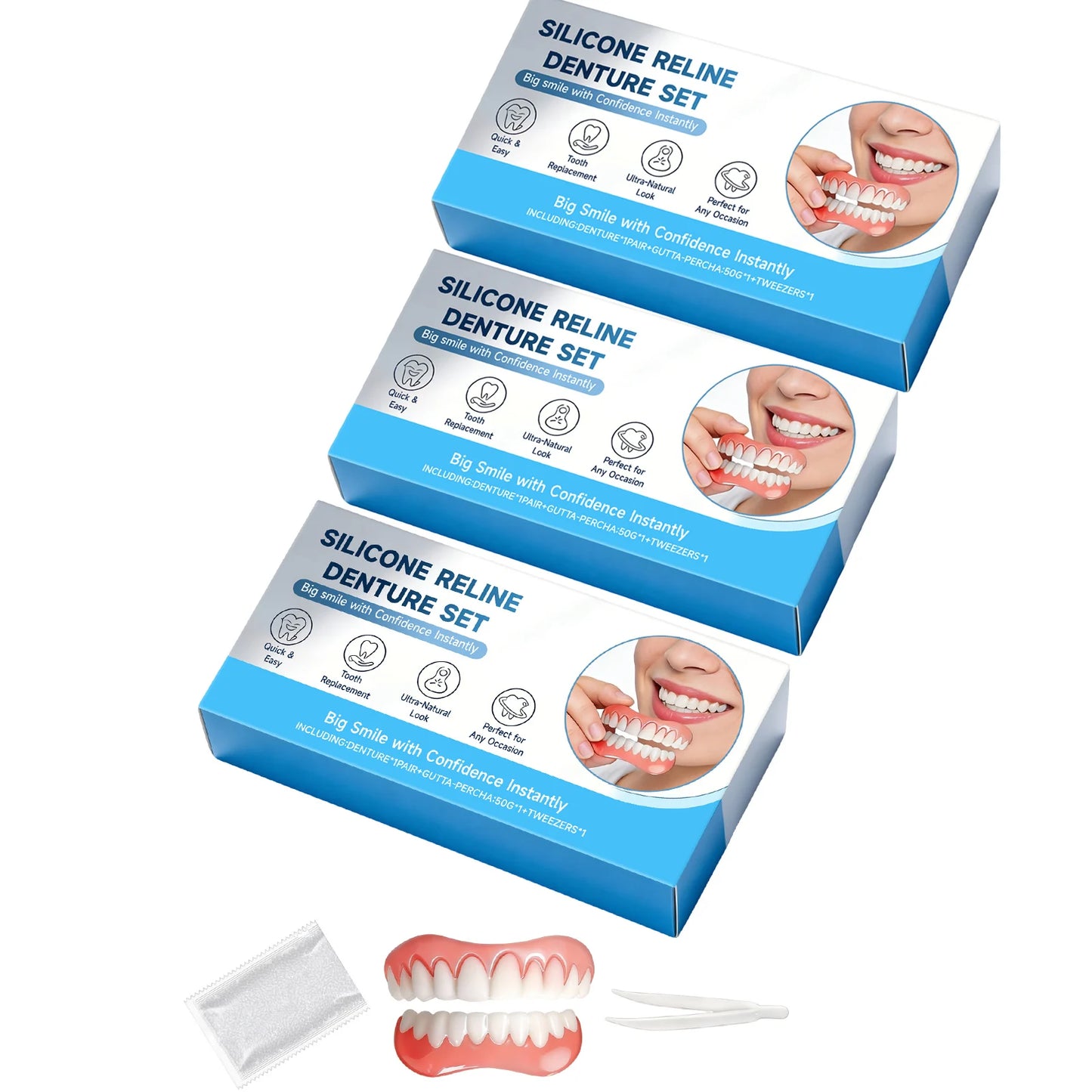 Silicone Reline Denture Set – Veneer Teeth Kit, Lightweight Fit Denture Reline Kit Peaceful Pleasures Health and Wellness 3 Set Boxed