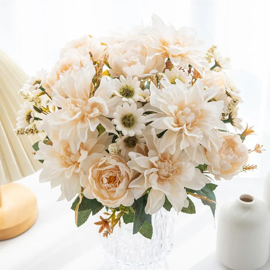 Silk Artificial Dahlia Rose Daisy Bouquet | Wedding & Party Decor Artificial Flower Bouquet Peaceful Pleasures Health and Wellness